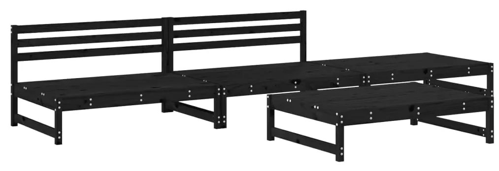 Set Salotto da Giardino 4 pz Nero in Legno Massello di Pino