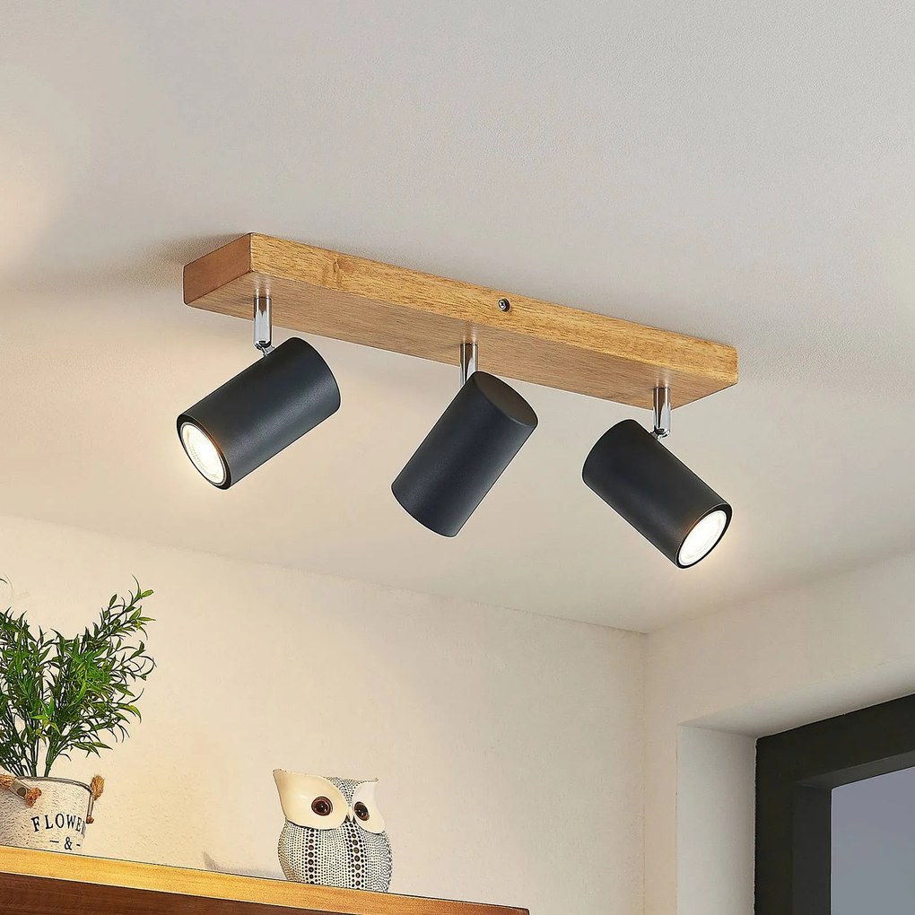 Faretto da soffitto Lindby Maniva, 44 cm, a 3 luci, nero, GU10