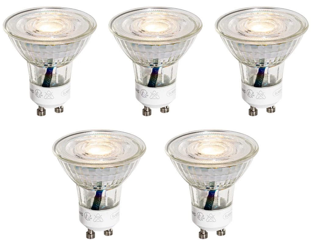 Set van 5 GU10 50mm LED lampen helder 3W 230 lm 2700K