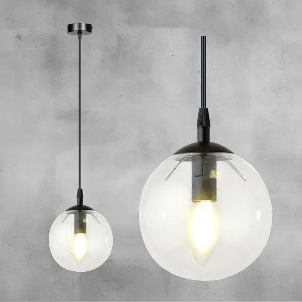 Lampadario a sospensione con filo COSMO 1xE14/10W/230V diametro 14 cm nero/limpido