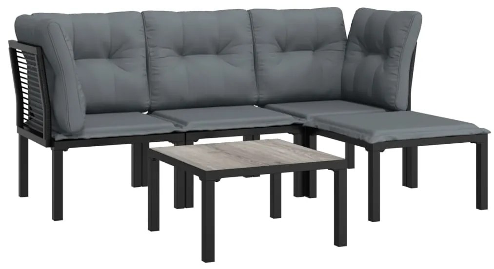 Set salotto da giardino 5 pz nero e grigio in polyrattan