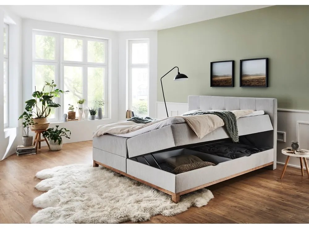 Letto boxspring grigio chiaro con contenitore 160x200 cm Catania - Meise Möbel