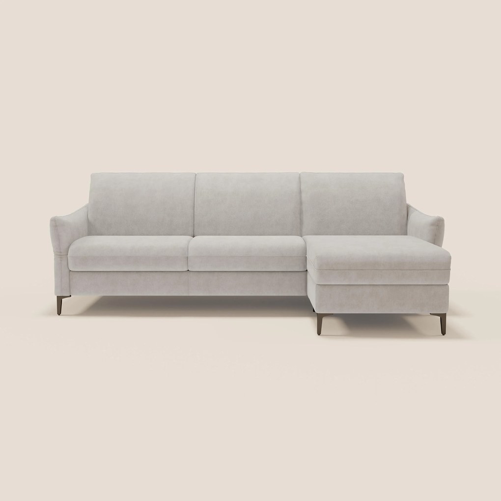 Dalia divano letto angolare con materasso alto 18 cm piedini alti e penisola contenitore in tessuto smacchiabile T17