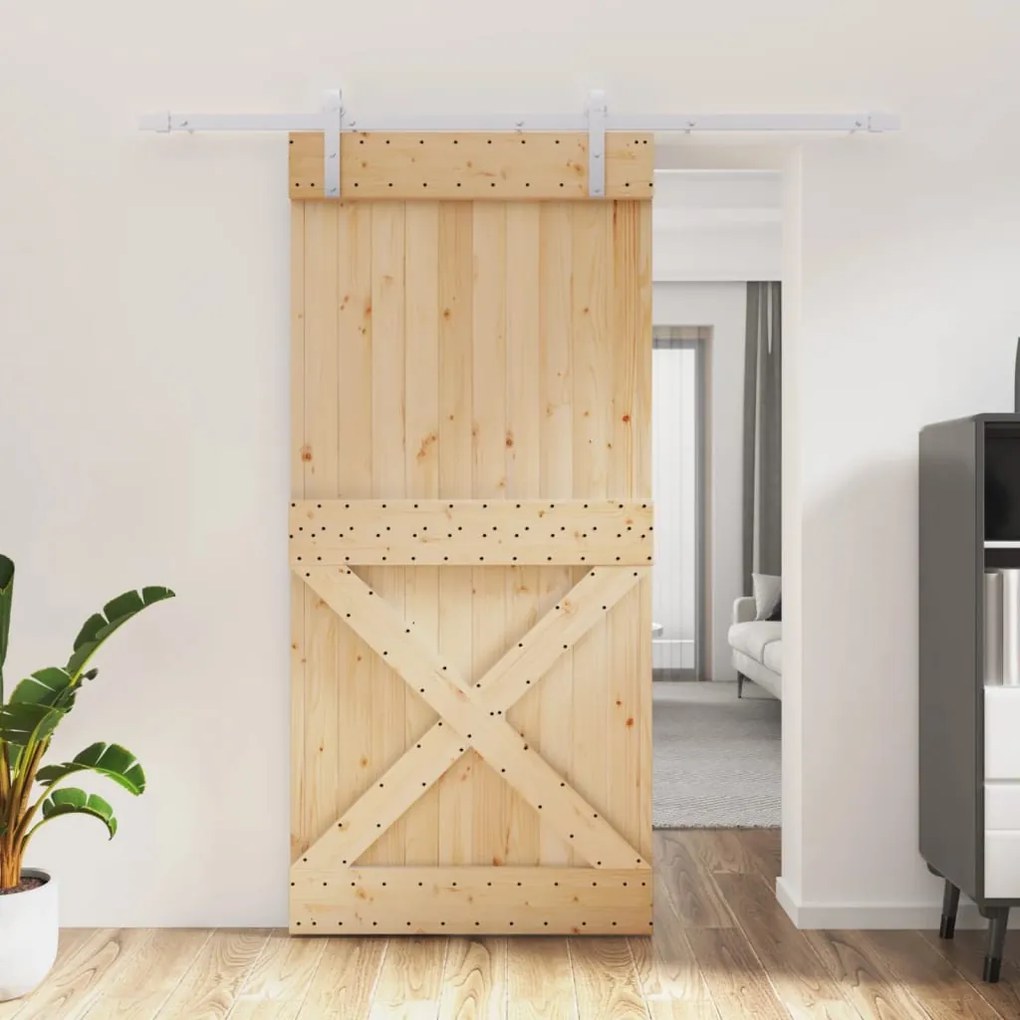 Porta Scorrevole Con Set Hardware 95x210 Cm Legno Massello Pino /