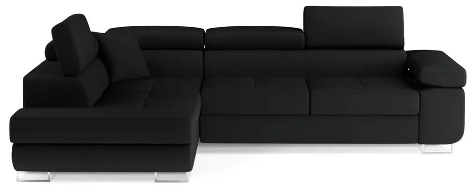 Divano angolare nero allungabile/con contenitore (con penisola a sinistra/a L) Anton – ELTAP