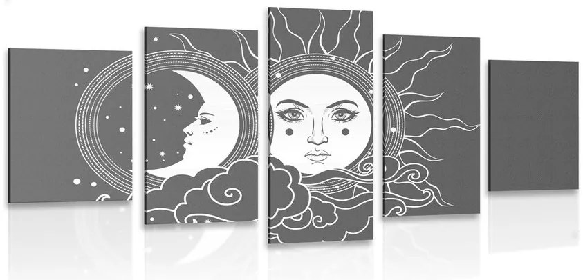 Quadri 5 pezzi – Armonia in bianco e nero di sole e luna