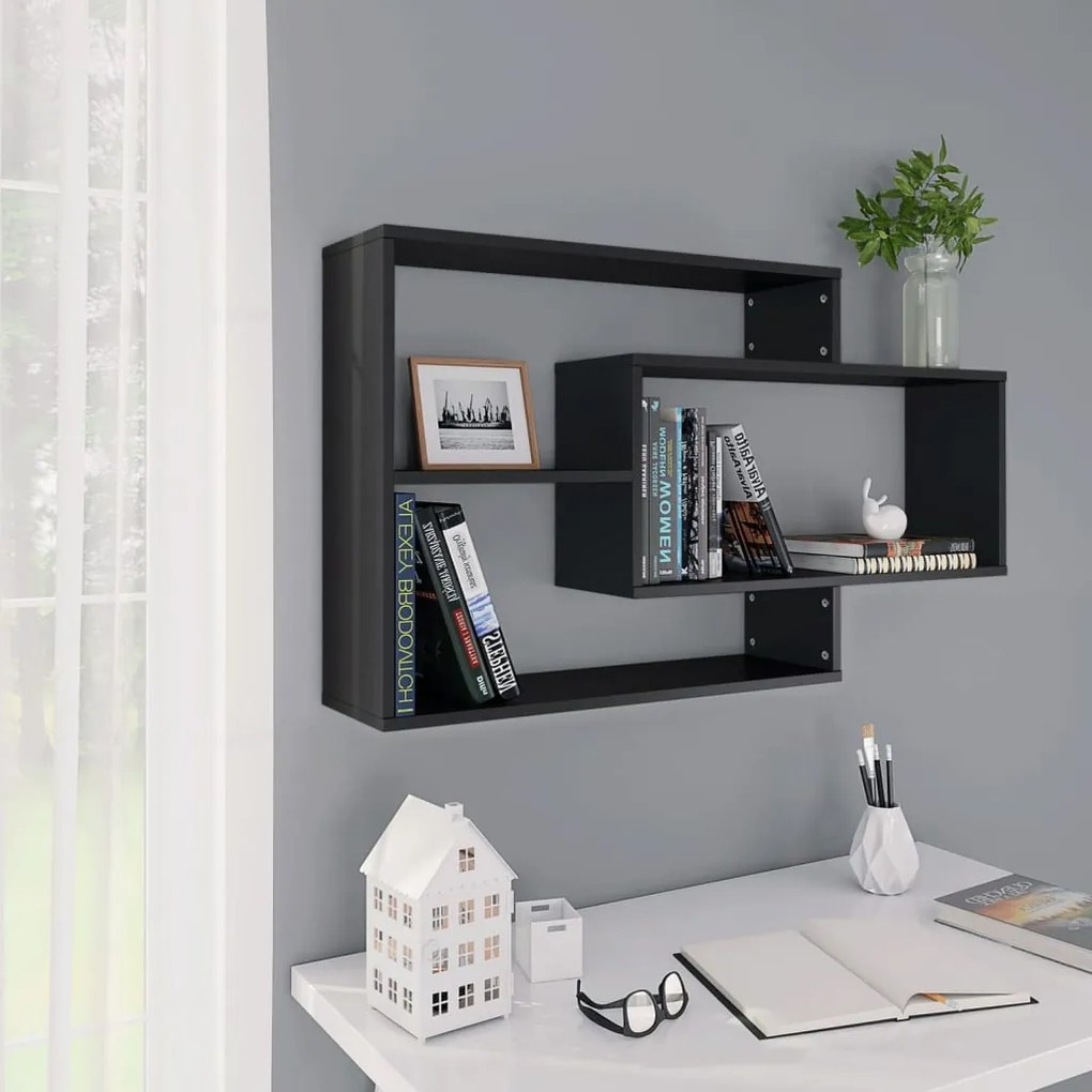 Mensole A Muro Nere 104x20x58,5 Cm İn Legno Multistrato /