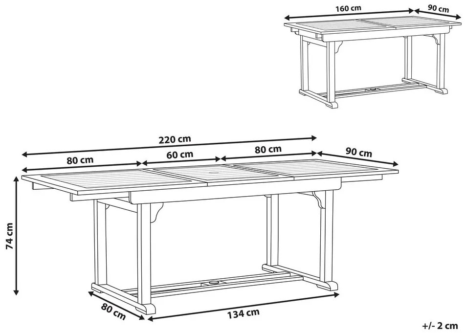 Tavolo da giardino legno chiaro 160/220 x 90 cm JAVA Beliani