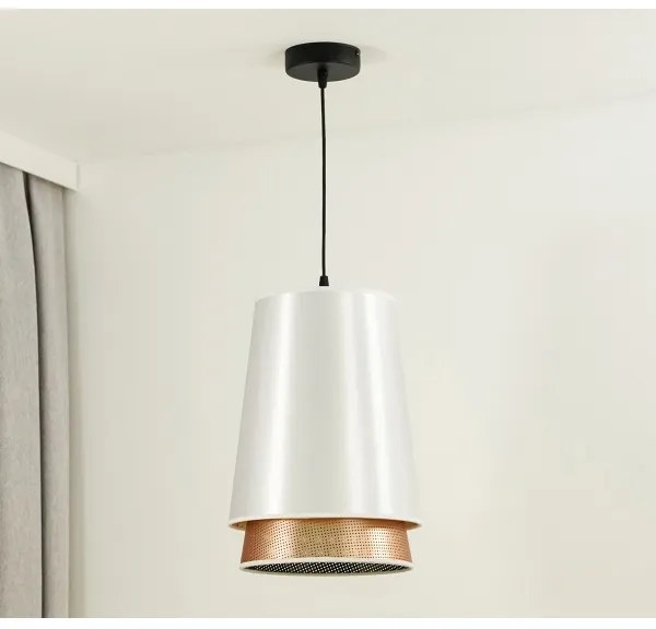 Duolla - Lampadario a sospensione con filo BELL SHINY 1xE27/15W/230V diametro 25 cm bianco/rame