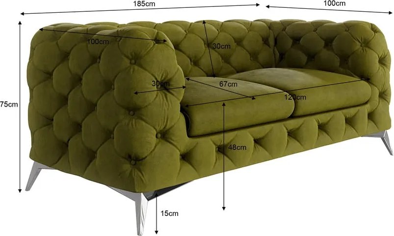 Divano verde con rivestimento in velluto 185 cm Chelsea – Ropez