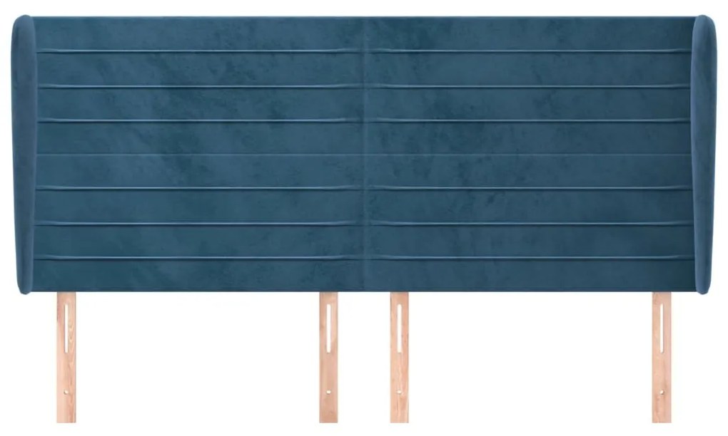 Testiera ad orecchio blu scuro 183x23x118/128 cm in velluto