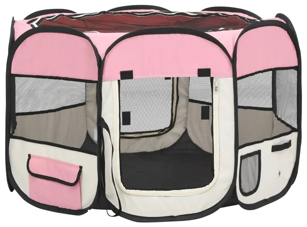 Box per cani pieghevole con borsa trasporto rosa 90x90x58 cm