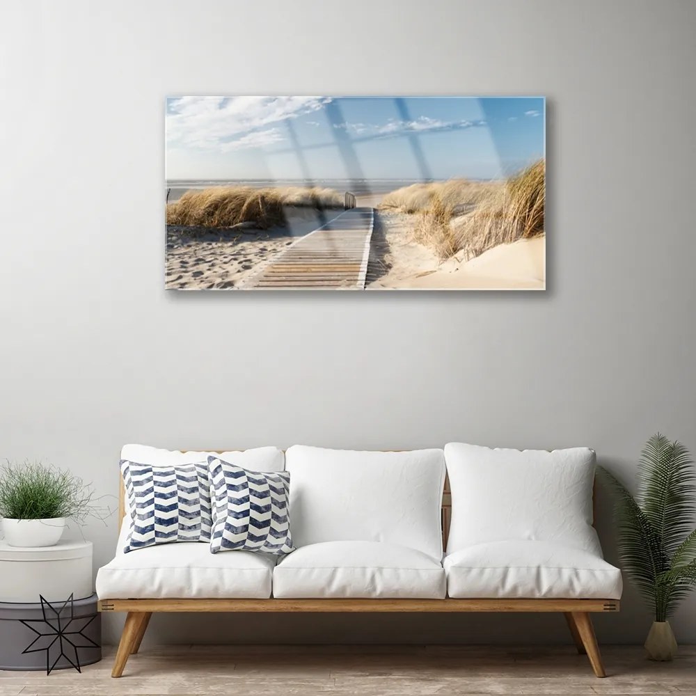 Quadro in vetro acrilico Percorso del paesaggio della spiaggia 100x50 cm