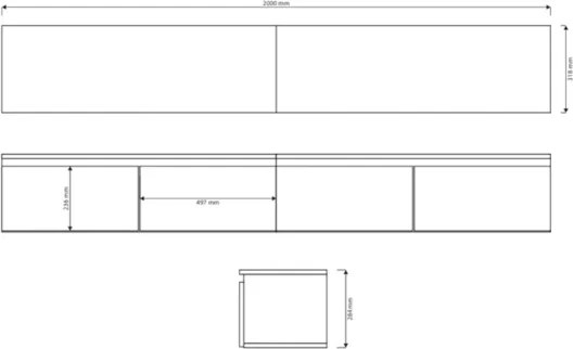 Mobile TV Sospeso 200 cm 4 Ante A Ribalta Nero Opaco Lume
