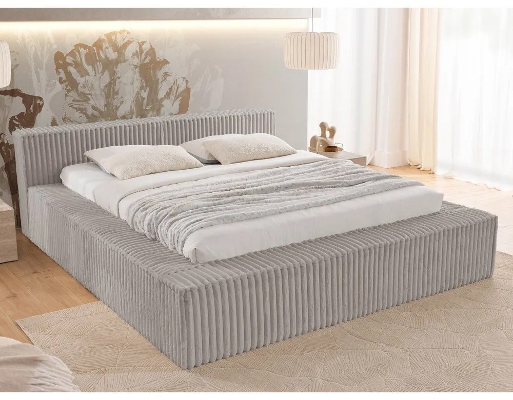 Letto matrimoniale imbottito grigio con contenitore e rete inclusi 160x200 cm Cloe – Ropez