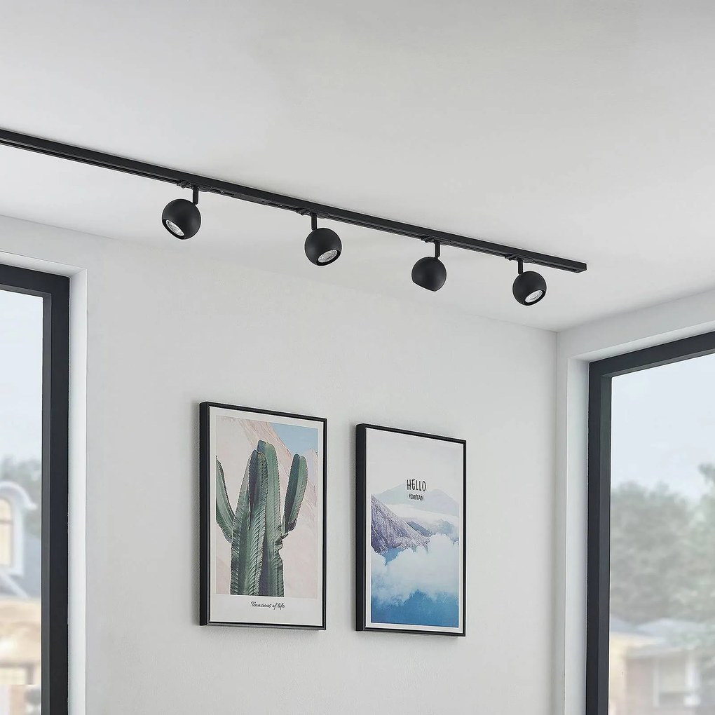 Sistema a binario Lindby Linaro, GU10, 4 luci, nero, Ø 9 cm Linaro Lindby, dimmerabile, Nero, Corridoio, Metallo, Moderno