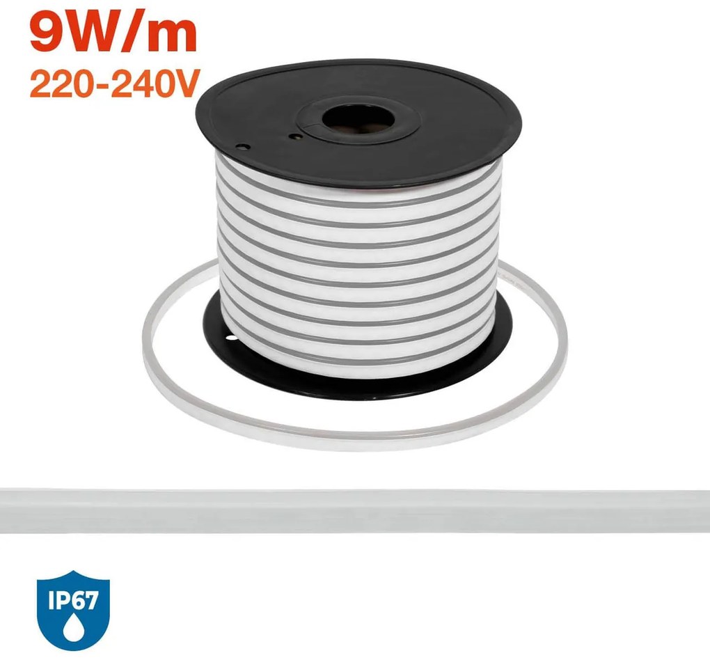 Neon Flex LED Serie 220V 9W/m IP65 50m Flessibile Colore Bianco Freddo 6.000K