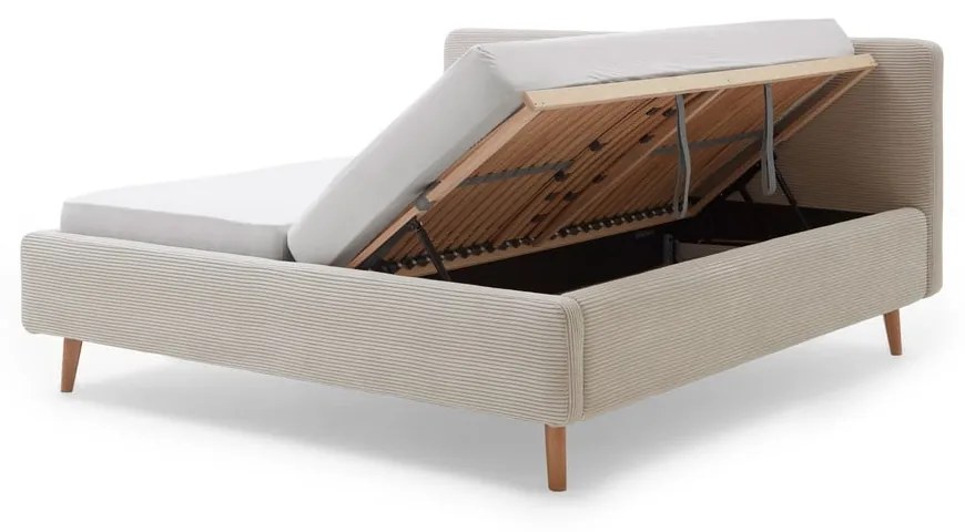 Letto matrimoniale imbottito beige con contenitore con griglia 180x200 cm Mattis Cord - Meise Möbel