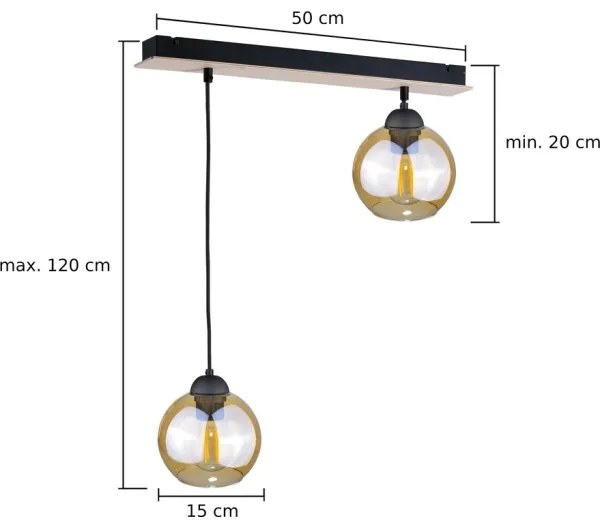 Lampadario a sospensione con filo AMBRE WOOD 2xE27/60W/230V