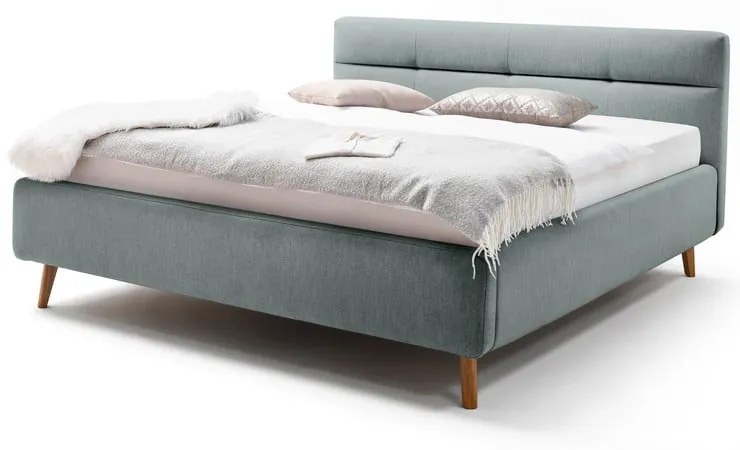 Letto matrimoniale imbottito azzurro con contenitore con rete inclusa 160x200 cm Lotte – Meise Möbel