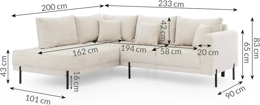 Divano angolare beige (con penisola a sinistra/a L) con rivestimento in ciniglia Mauris – Ropez