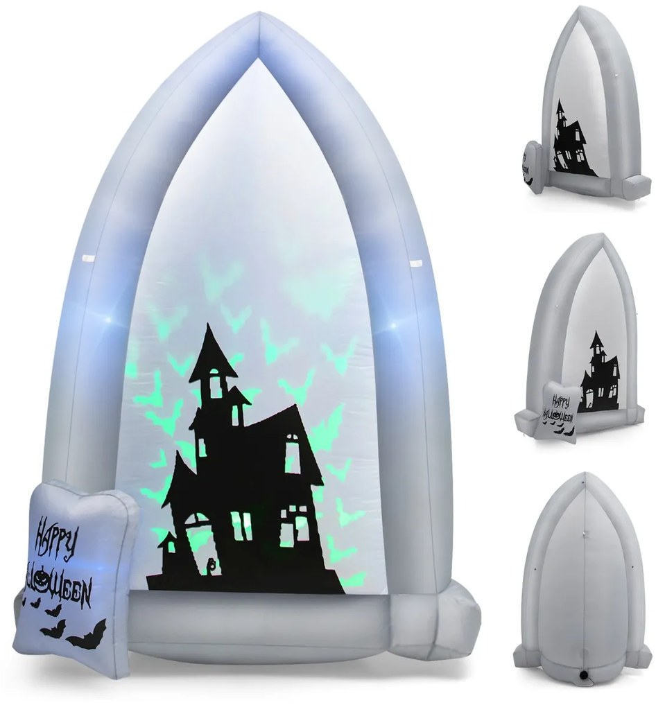Costway Tomba gonfiabile di Halloween con luci LED, Decorazione gonfiabile con potente soffiatore motivo pipistrello