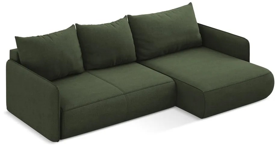 Divano angolare verde allungabile/con contenitore (con penisola a destra) Nanea – Makamii