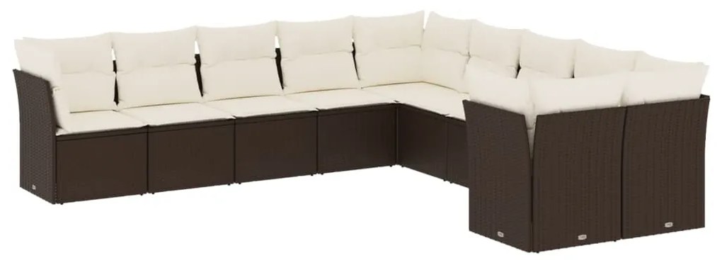 Set divani da giardino 10pz con cuscini in polyrattan marrone