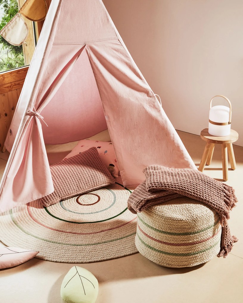 Kave Home - Pouf rotondo Daiana in cotone color beige e multicolor Ø 40 cm