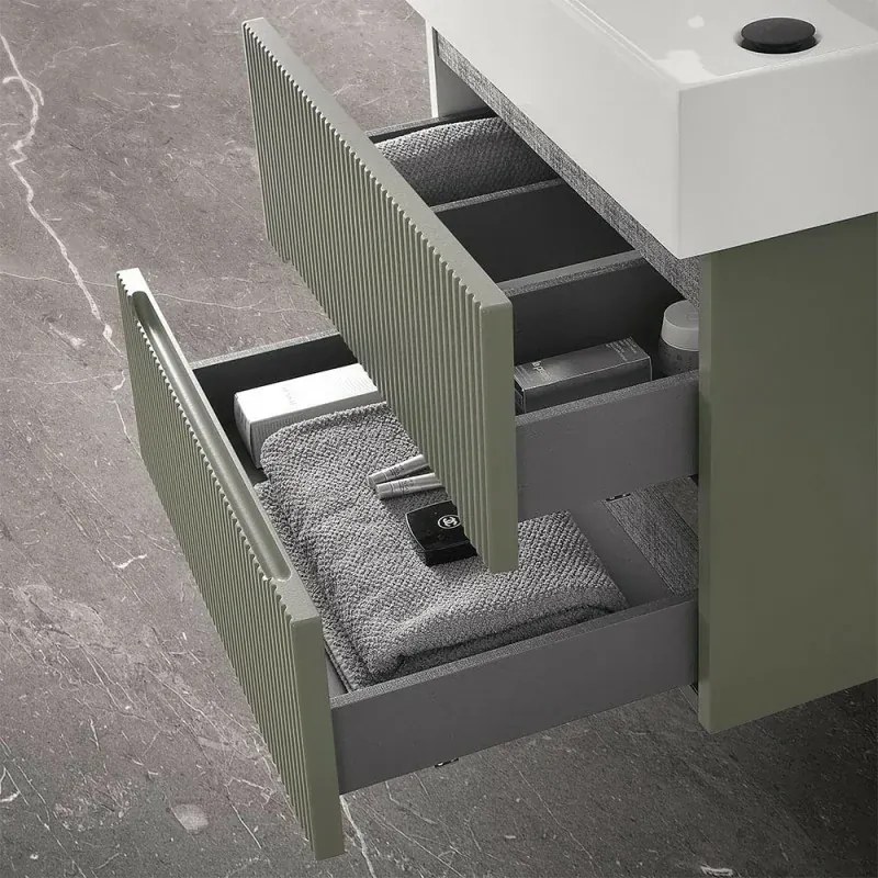 Mobile bagno sospeso cannettato 70 cm verde con specchio Bali