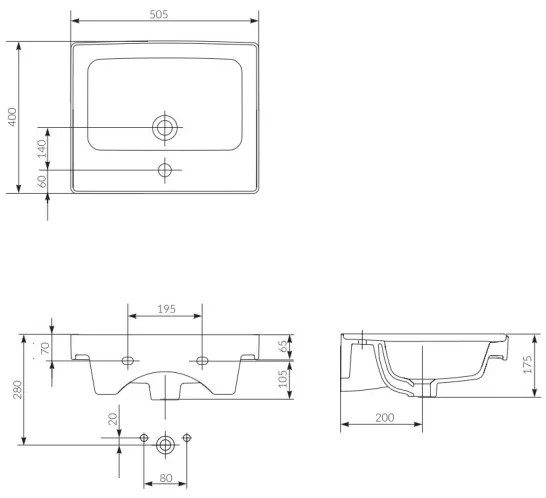 Cersanit K114-005 - Lavandino incassato CREA 40x50,5 cm ceramiche/bianco lucido