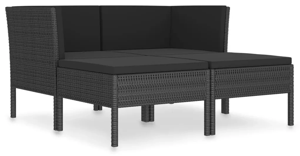 Set divani da giardino 4 pz con cuscini in polyrattan nero