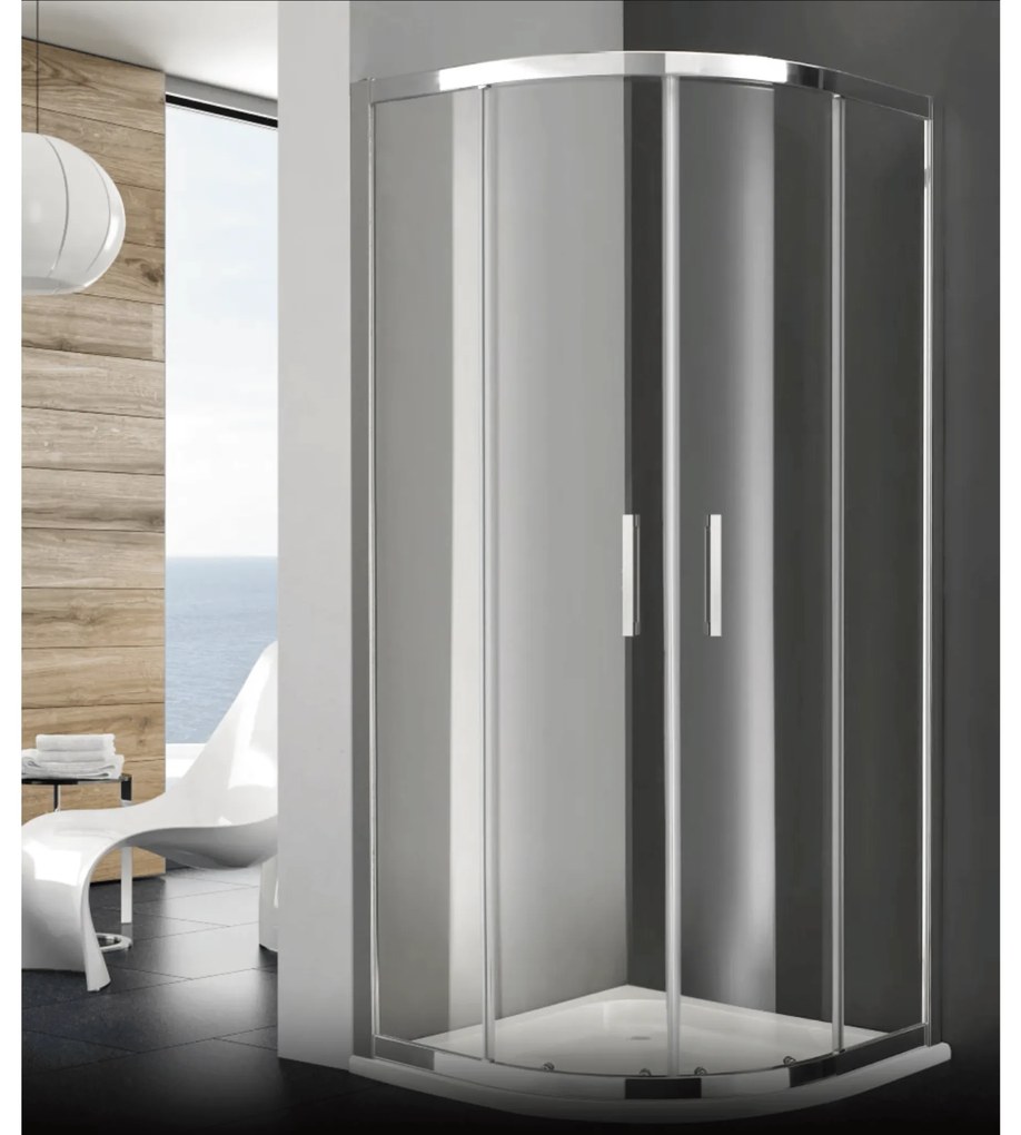 Box Doccia Semicircolare Angolare 80x80 Korzilius Italia "Light 100" Cromo Lucido/Vetro Trasparente