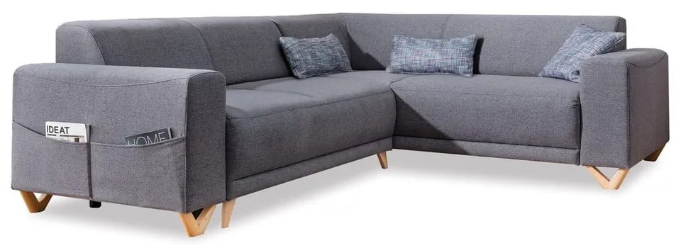 Divano angolare grigio allungabile e con contenitore (con penisola a destra/a L) Classy Sophie – Miuform