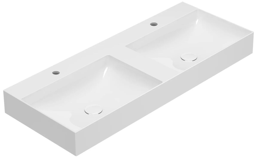 Globo T-Edge Lavabo 120x47 Sospeso O Appoggio 2 Vasche In Ceramica Bianco Lucido