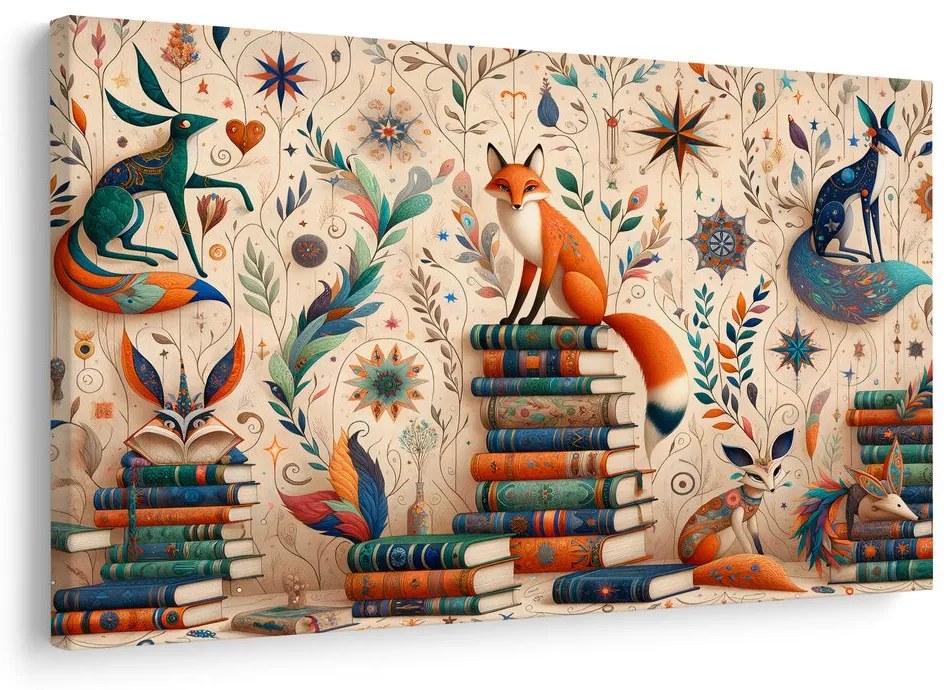 Quadro su tela – Volpi in biblioteca