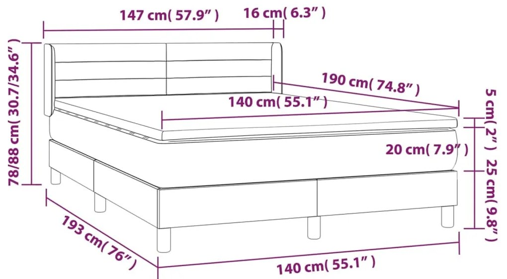 Giroletto a Molle con Materasso Crema 140x19 cm in Tessuto