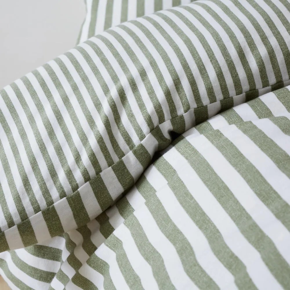 Set copripiumino e federa verde in flanella per letto matrimoniale e per letto esteso 230x220 cm Stripe – Catherine Lansfield