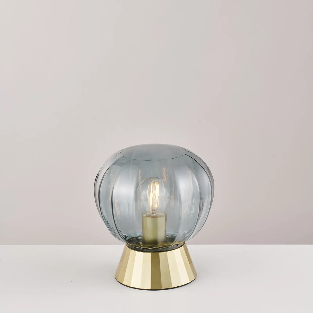 Lampada Da Tavolo Moderna Sydney Base Oro E Sfera In Vetro Fumé 1 Luce E14