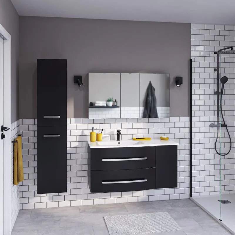 Mobile sottolavabo e lavabo Perla per vasca a sinistra nero opaco L 111 x H 53.7 x P 47.5 cm, 1 anta 2 cassetti