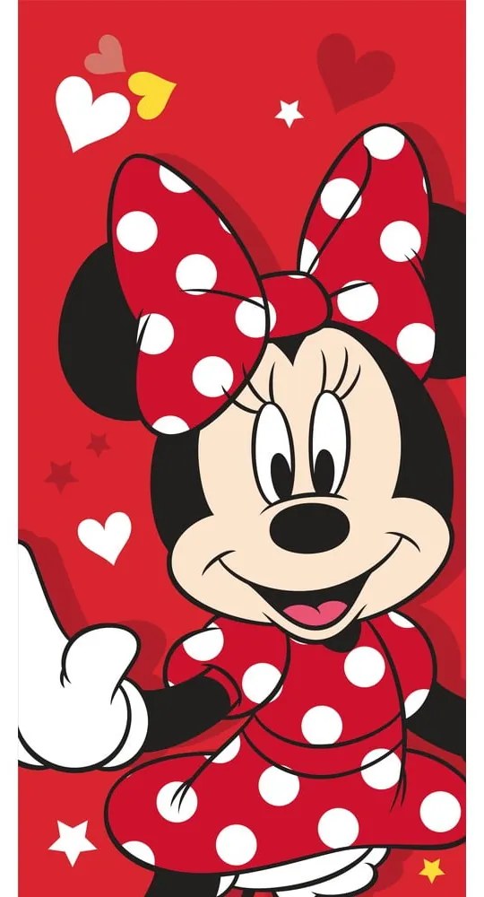 Asciugamano per bambini rosso in cotone 70x140 cm Minnie "Red heart" – Jerry Fabrics