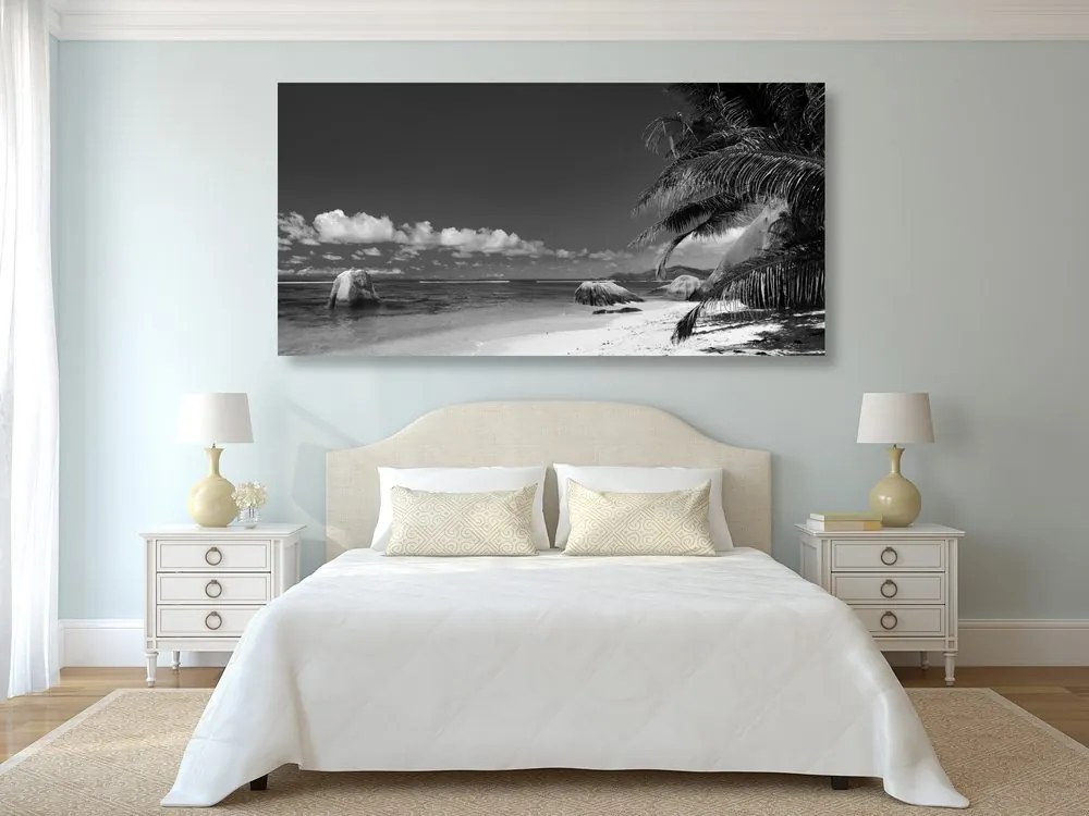 Quadro su tela – Spiaggia Anse Source in bianco e nero