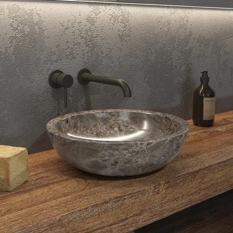 Lavabo bagno da appoggio in marmo grigio 40cm | Litos-EG40 - KAMALU