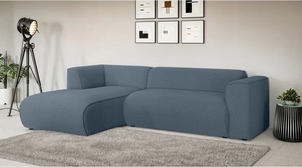 Divano angolare blu (con penisola a sinistra/con chaise lounge) Merid – Ropez