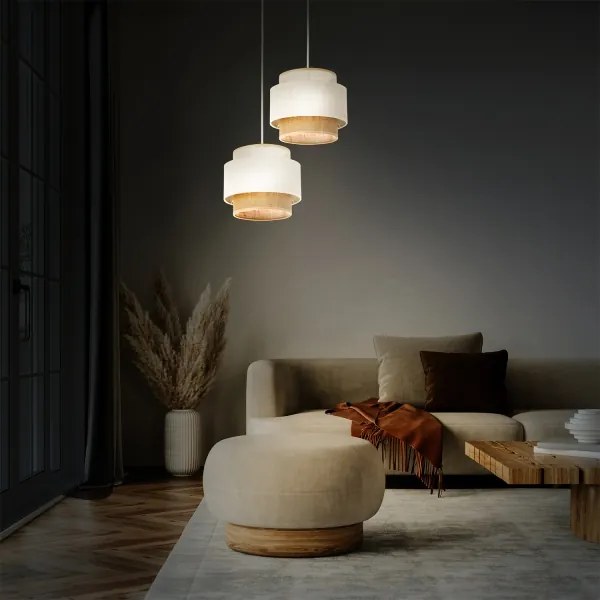 Lampadario a cavo BOHO 2xE27/60W/230V bianco/iuta