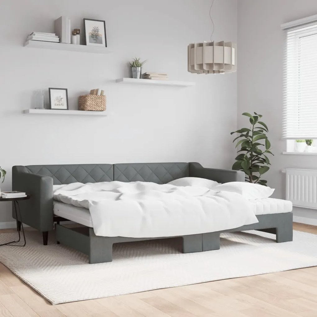 Divano Letto Estraibile Materassi Grigio Scuro 90x200cm Tessuto /