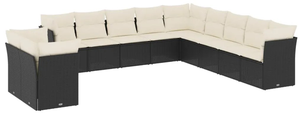 Set divani da giardino 11 pz con cuscini in polyrattan nero