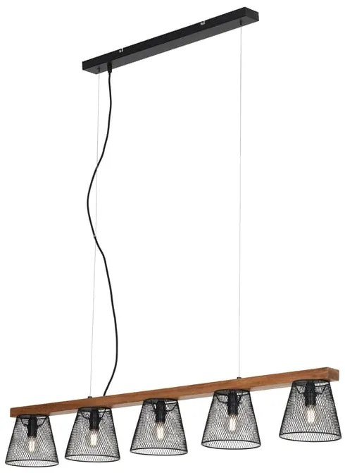 Lampadario Design Wood&Style nero paralume nero 5x E14 Ø65cm BRILONER