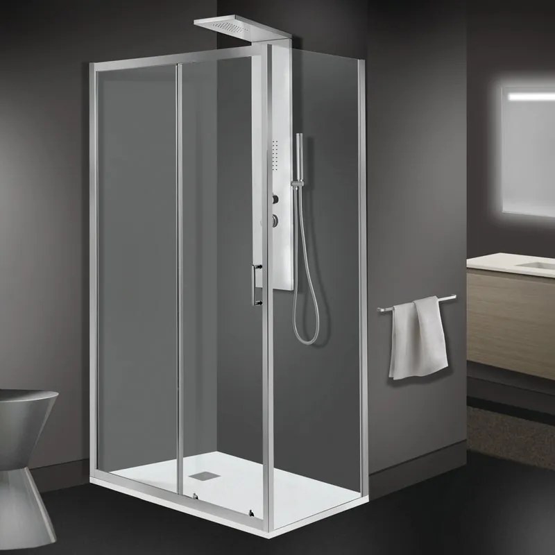 Box doccia con ingresso frontale porta scorrevole Zesk 120 cm, H 190 cm in vetro, spessore 6 mm trasparente cromato