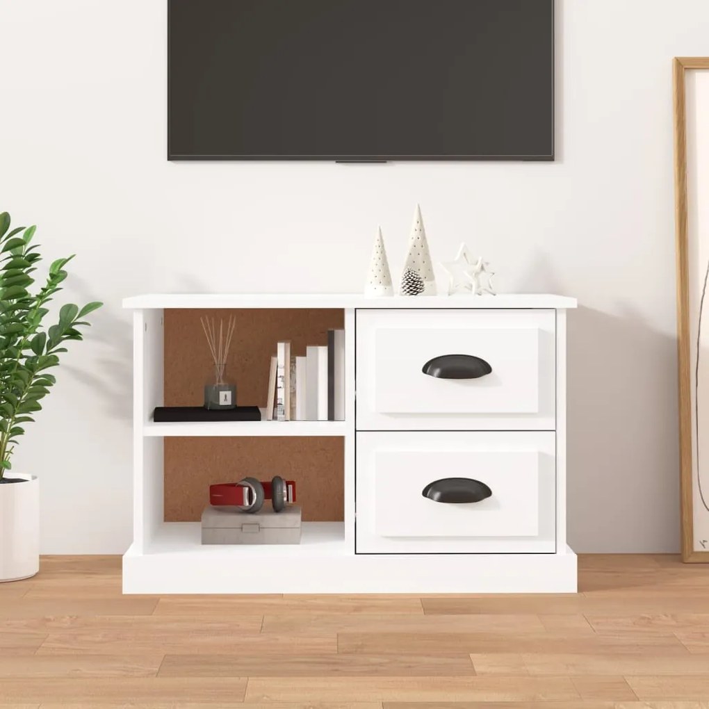 Mobile Porta Tv Bianco Lucido 73x35,5x47,5 Cm Legno Multistrato /
